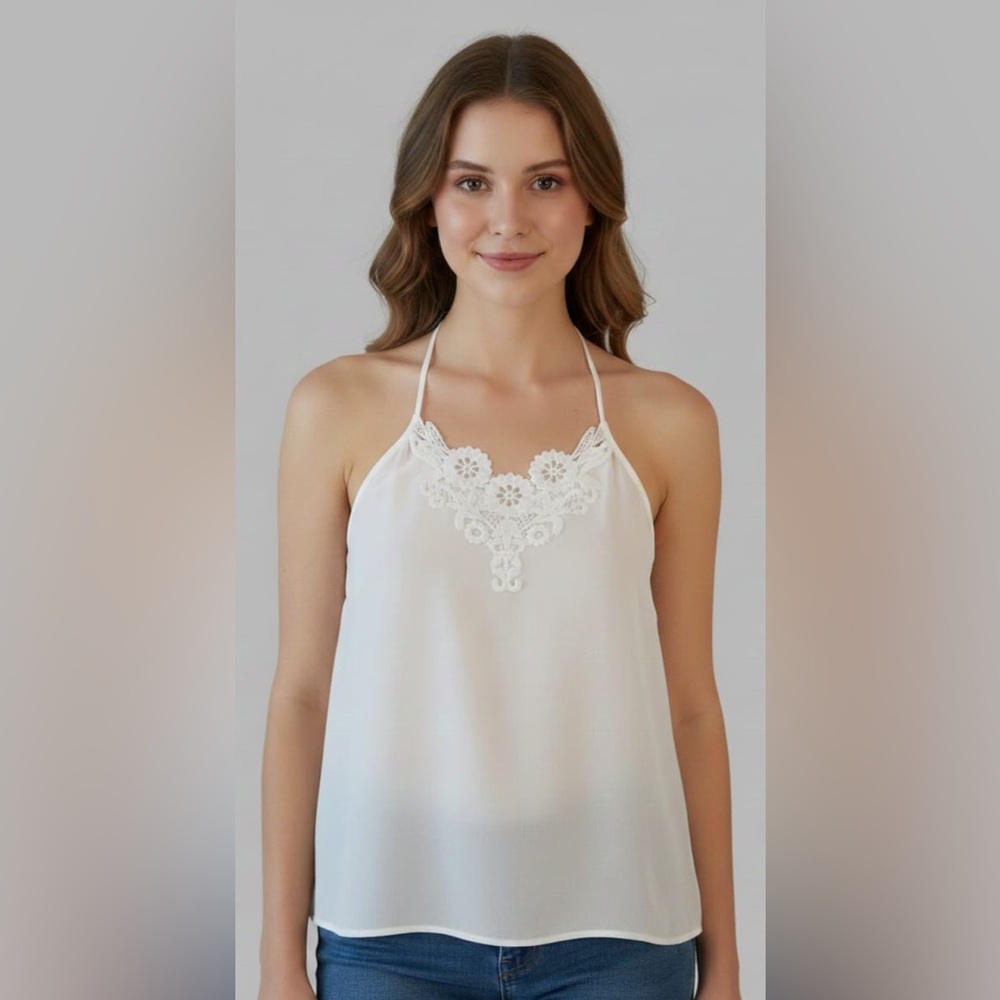 Elegant White Lace Halter Top
